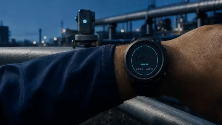 Worker's wrist band showing zone and active status